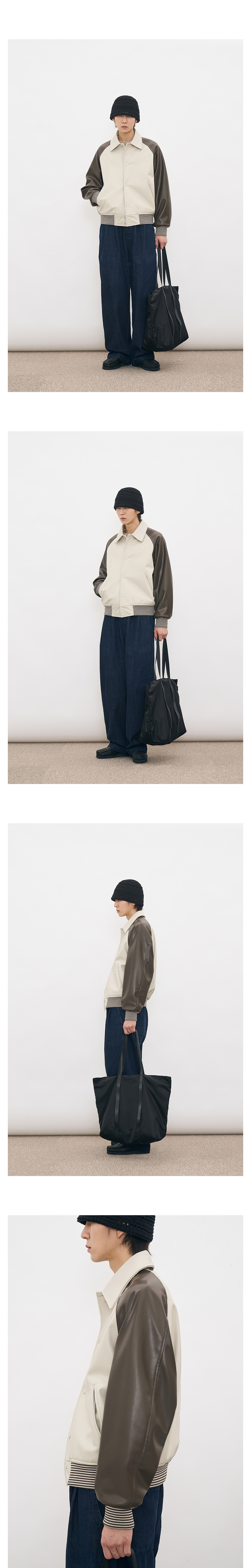 파르티멘토(PARTIMENTO) [비건 레더] 래글런 바시티 자켓 베이지