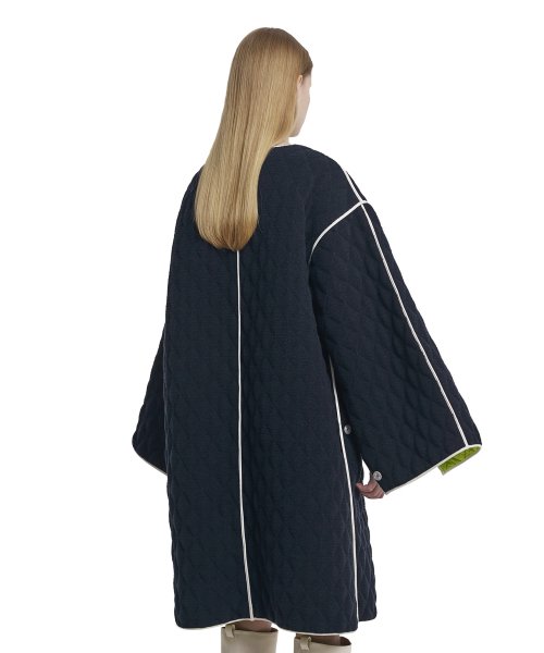 Reversible Cape Quilted Jacket_Navy/Yellow