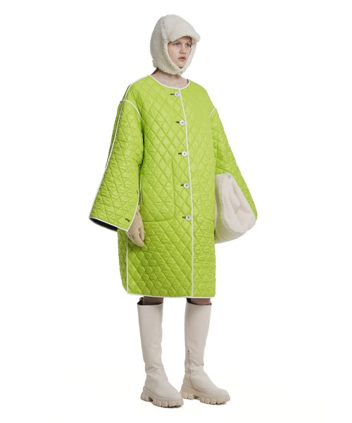 Reversible Cape Quilted Jacket_Navy/Yellow