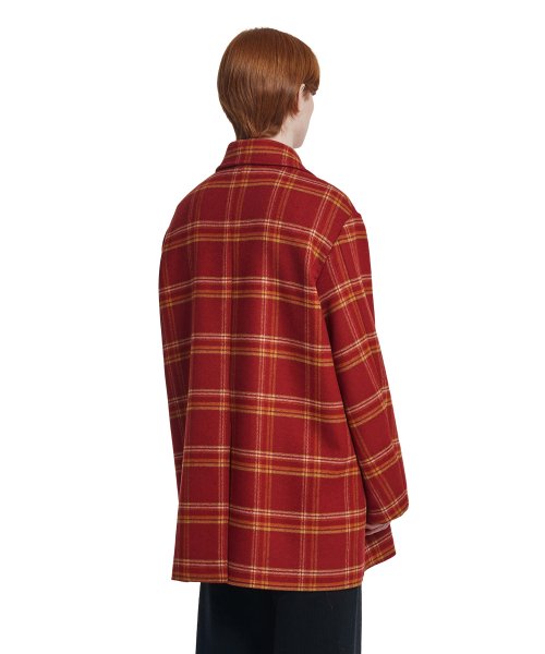 Double-Breasted Check Coat_Red
