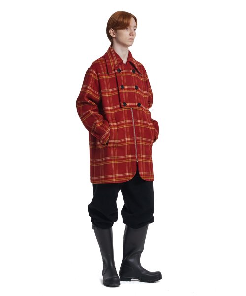 Double-Breasted Check Coat_Red