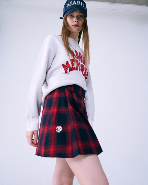 PLAID PLEATS MINI SKIRT_RED
