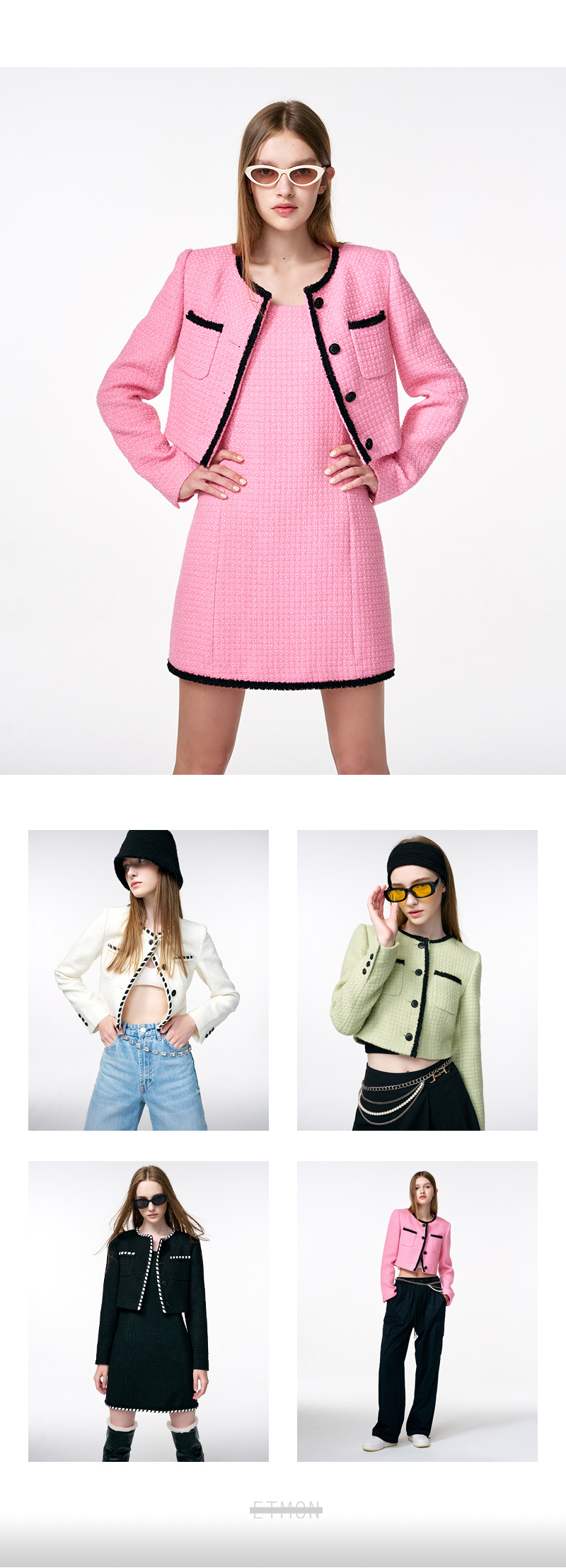 ジャケット ETMON Boucle Trimmed Tweed Jacket, Pink MUSINSA | ETMON Trimmed Tweed Jacket Pink