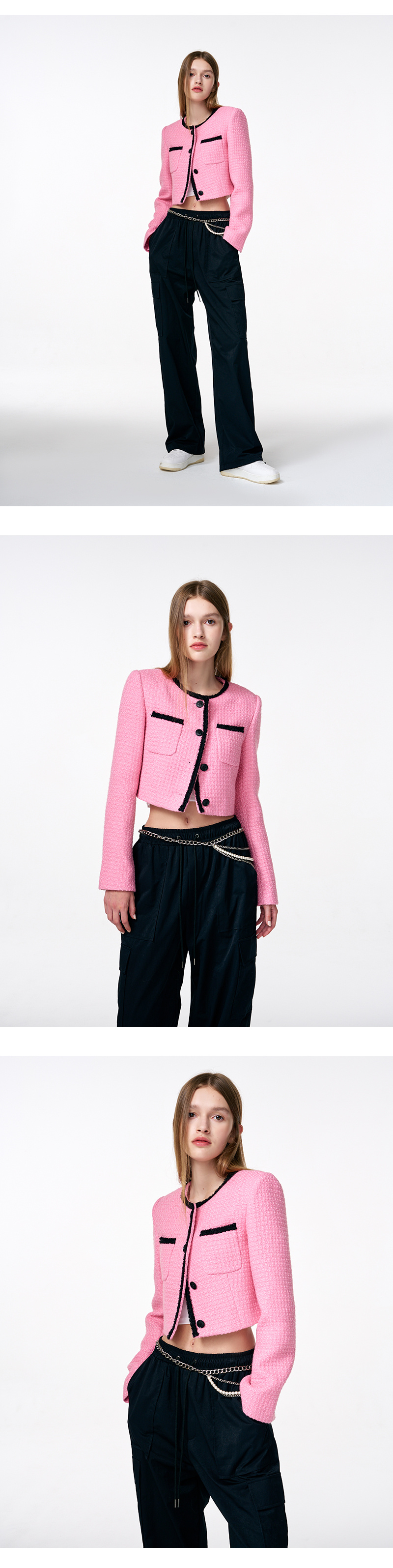 ジャケット ETMON Boucle Trimmed Tweed Jacket, Pink MUSINSA | ETMON Trimmed Tweed Jacket Pink