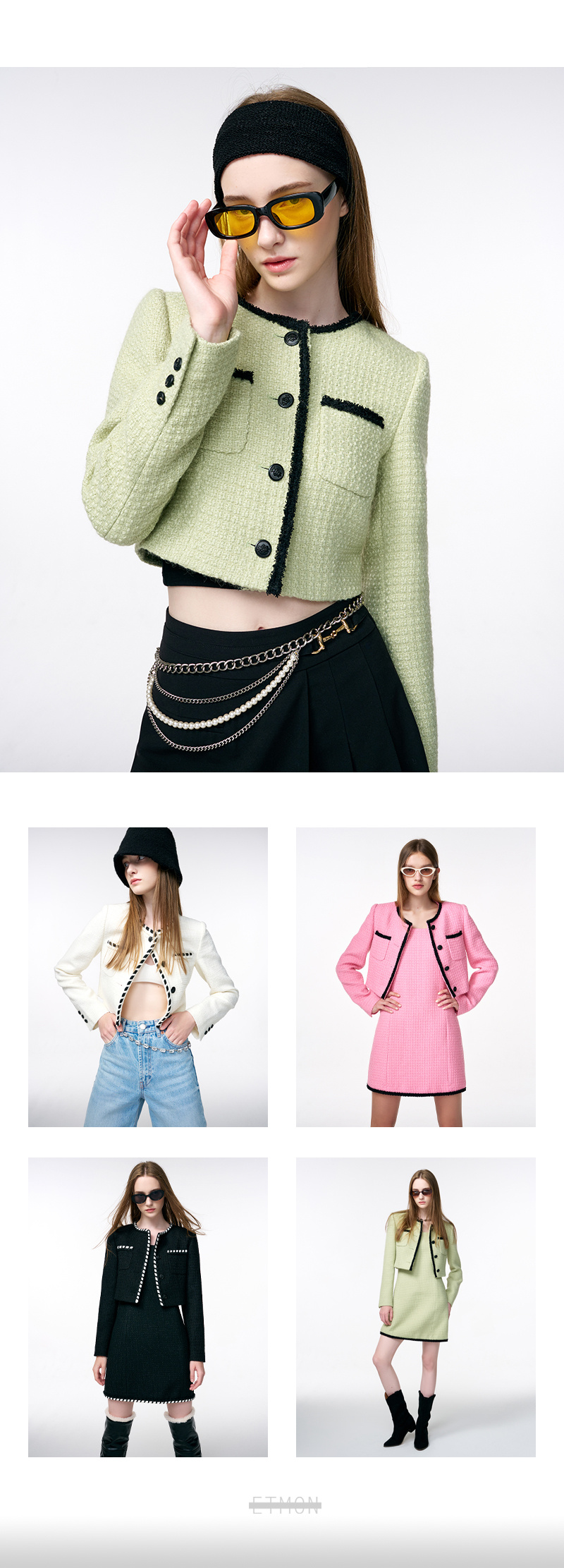 MUSINSA | ETMON Trimmed Tweed Jacket Light Green