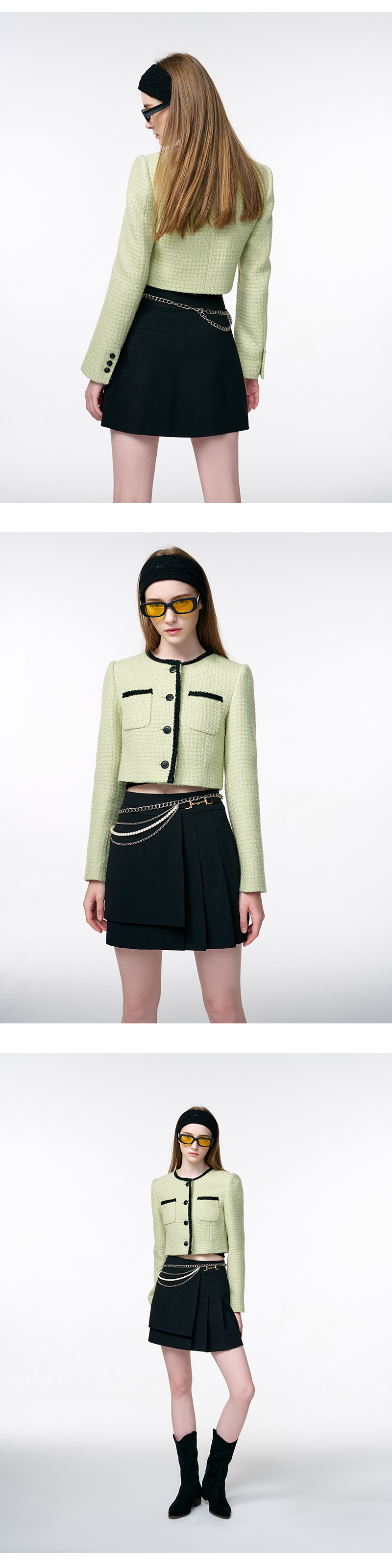 MUSINSA | ETMON Trimmed Tweed Jacket Light Green