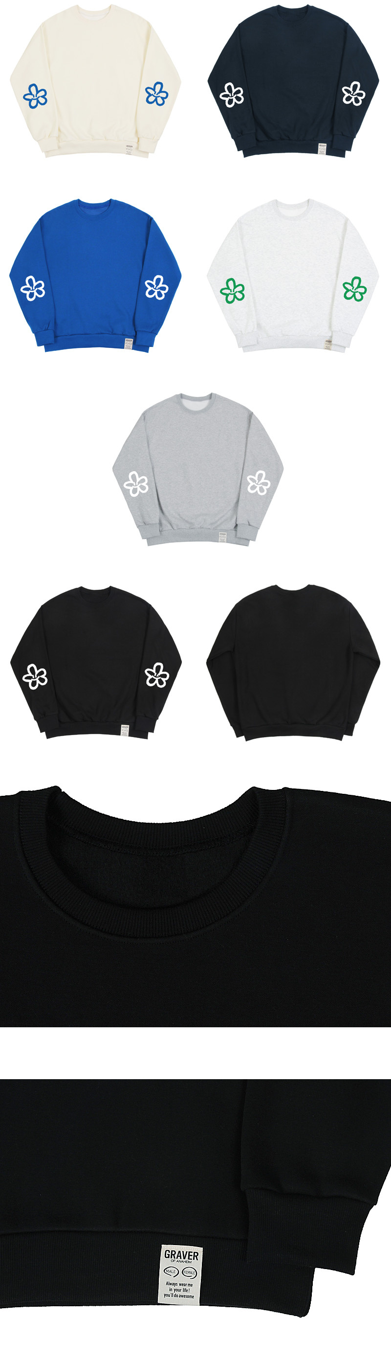 【GRAVER】22FW★ [UNISEX] Elbow Spray Flower Smile Sweat Elbow Spray Flower Smile Sweatshirt - GRAVER | 60% - Asian