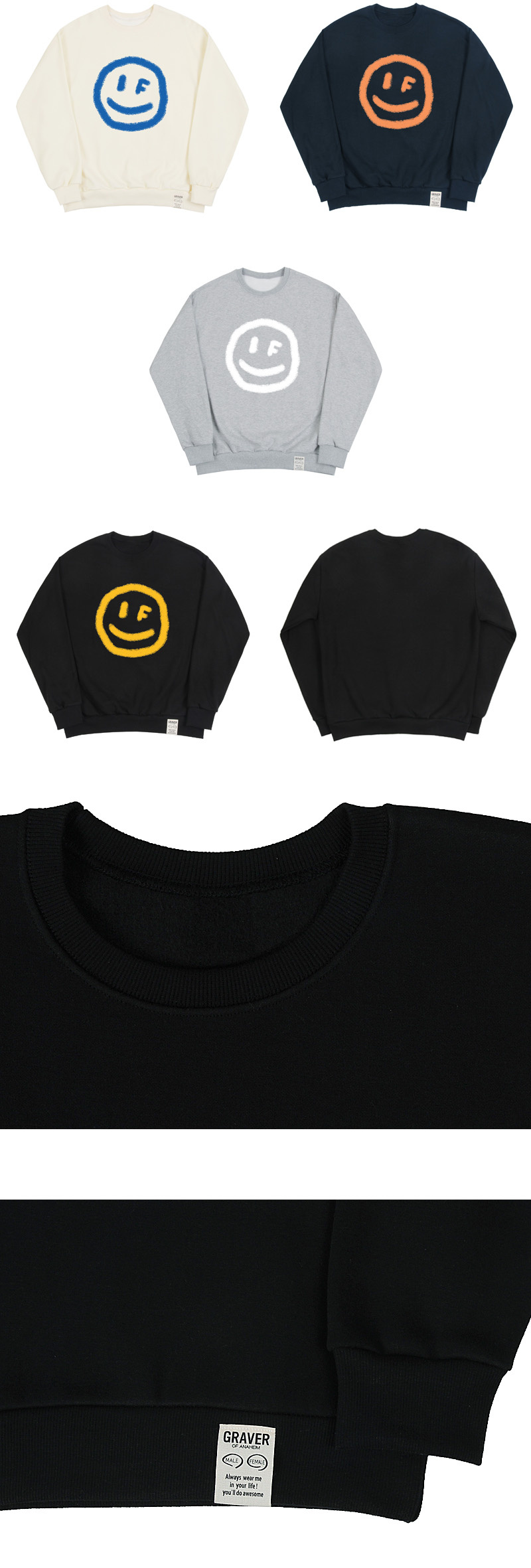 MUSINSA | GRAVER [UNISEX] Big Dot Smile Spray Sweatshirt_Cream