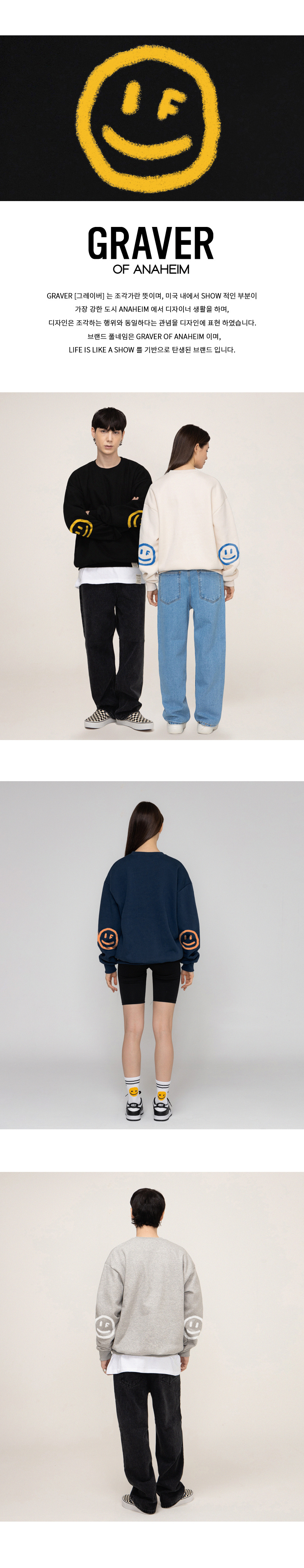 【GRAVER】22FW★ [UNISEX] Elbow Spray Dot Smile Sweatshirt MUSINSA | GRAVER [UNISEX] Elbow Spray Dot Smile Sweatshirt_Black