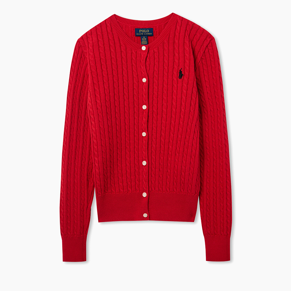 폴로 랄프 로렌 칠드런(POLO RALPH LAUREN CHILDREN) 여아 7-16세 미니 케이블 코튼 카디건 - 레드 - 118,300 | 무신사 스토어