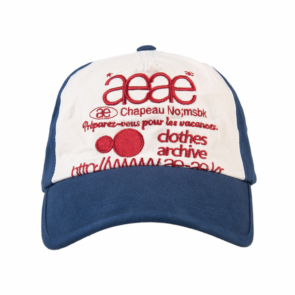 에이이에이이(AEAE) WEB LOGO 5PANNEL CAP [BLUE/RED] - 사이즈