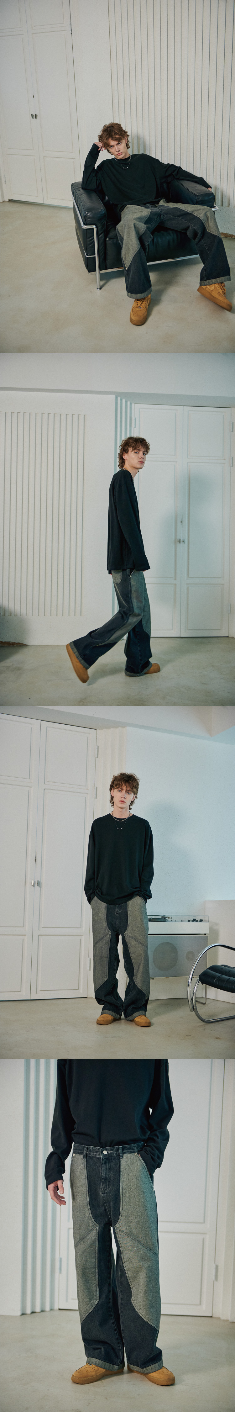 LAYER WIDE DENIM PANTS WASHED - 3 COLORS BLACK