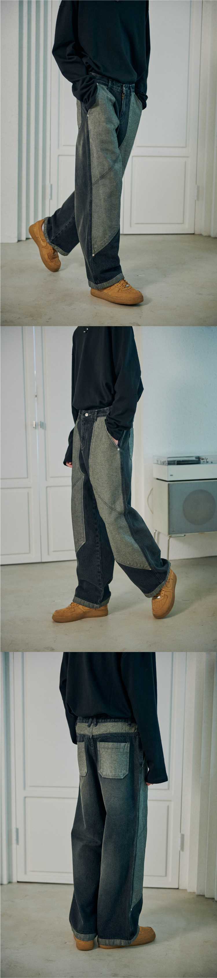 LAYER WIDE DENIM PANTS WASHED - 3 COLORS BLACK