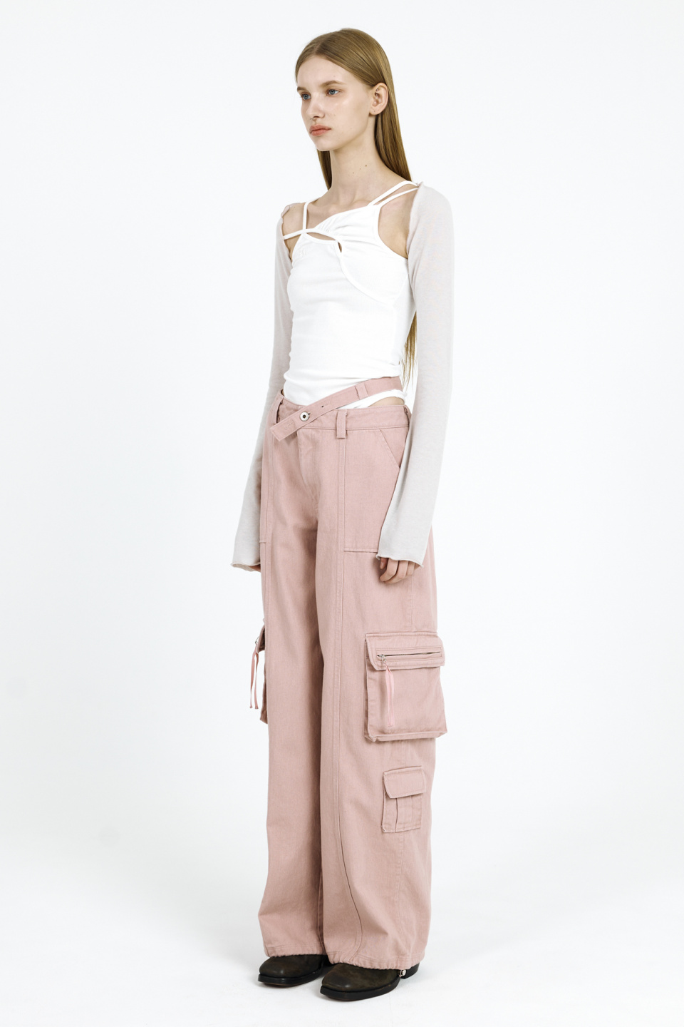 MUSINSA | PAINORPLEASURE PIXIE BOLERO SET white gray