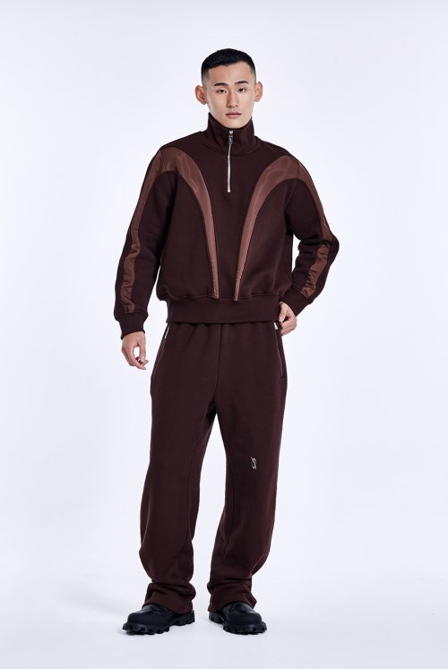 Bulky Line Half Zip up - Dark Brown