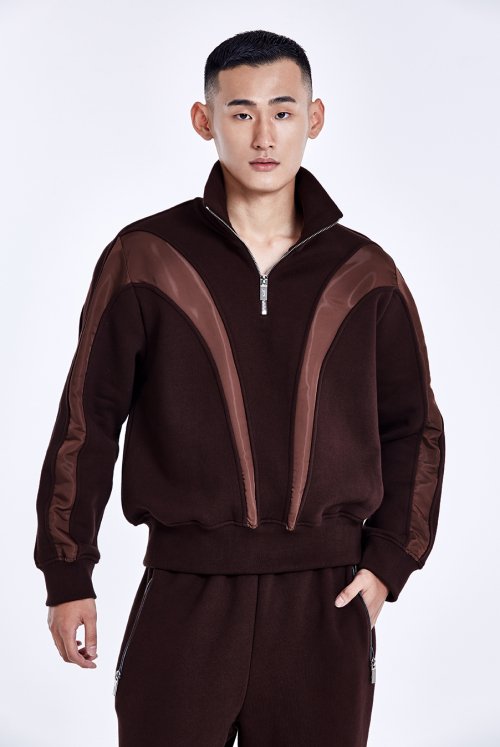 Bulky Line Half Zip up - Dark Brown