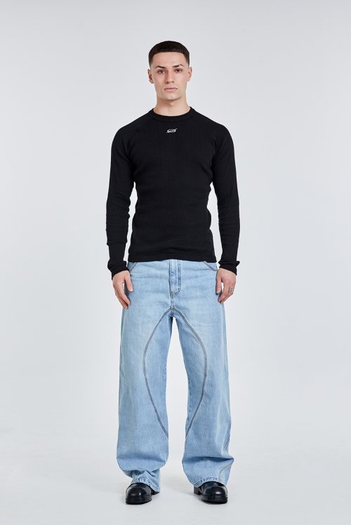 Irregular Logo embroidery Longsleeve - Black