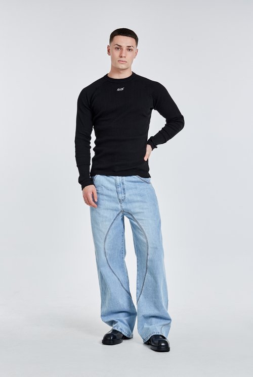 Irregular Logo embroidery Longsleeve - Black