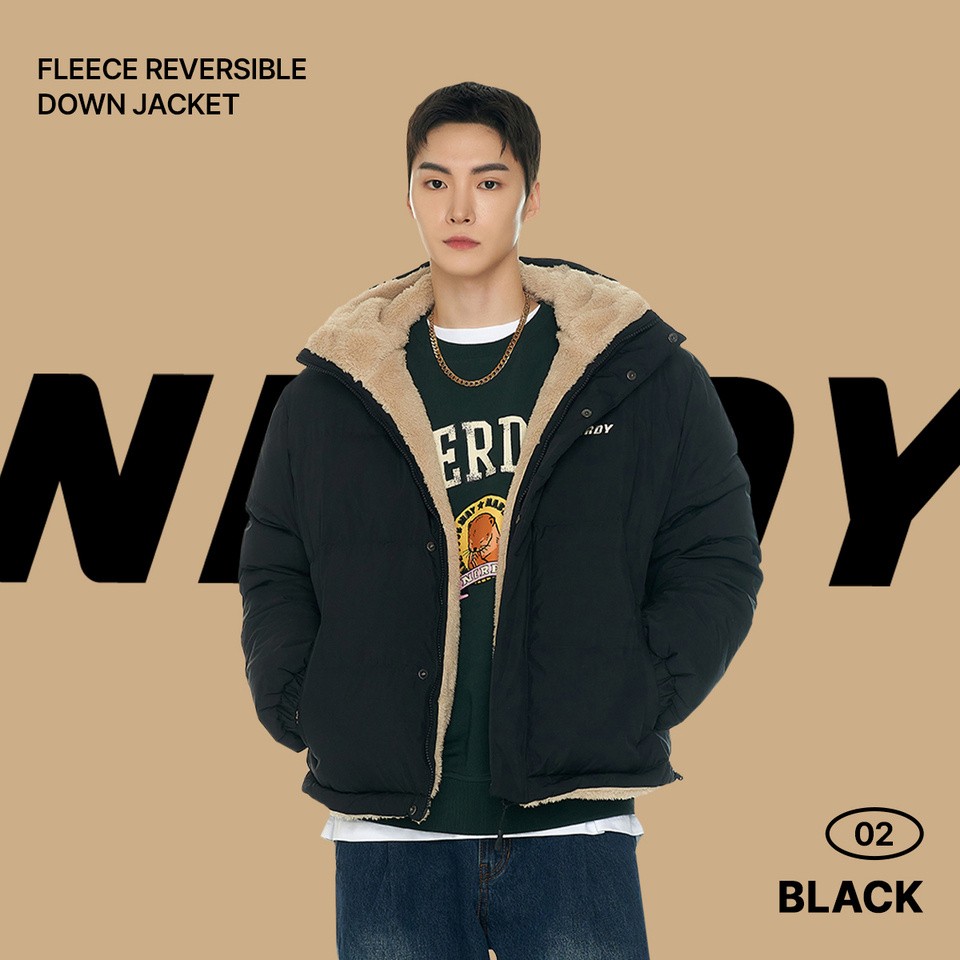 [NERDY] FLEECE BLOCK PADDED JACKET★ MUSINSA | NERDY Fleece Reversible Down Jacket Black