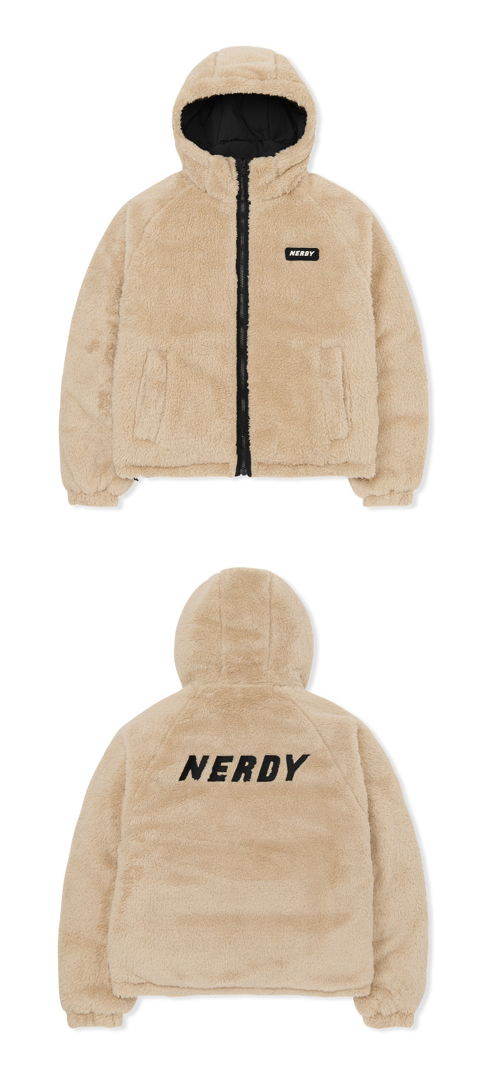 [ NERDY ]24FW★韓国人気★REVERSIBLE COLLARLESS FLEECE JACKET MUSINSA | NERDY Fleece Reversible Down Jacket Black