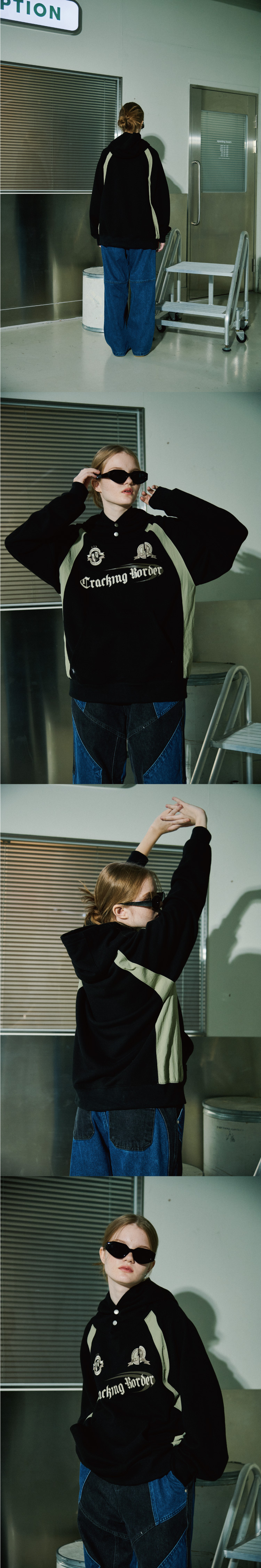 꼼파뇨(CPGN STUDIO) 크래킹 스냅 레글런 후드티 블랙