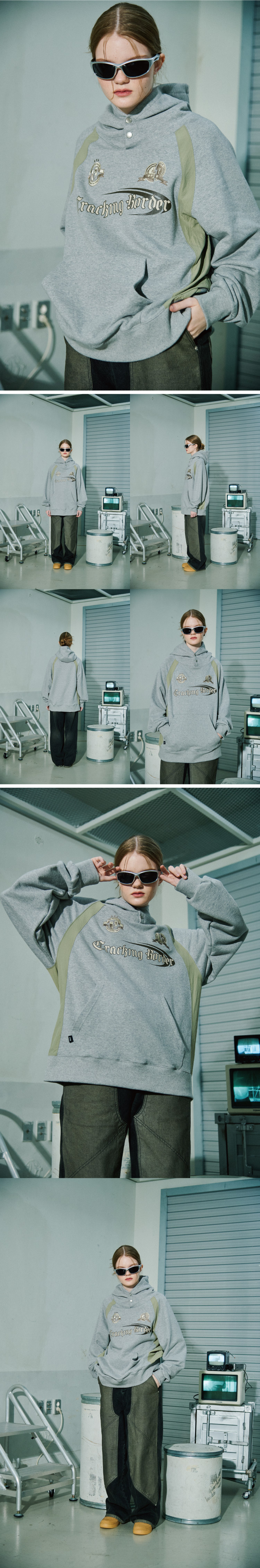 꼼파뇨(CPGN STUDIO) 크래킹 스냅 레글런 후드티 그레이