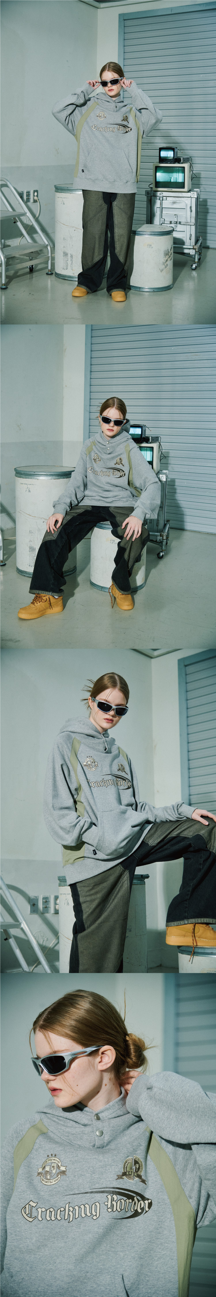 꼼파뇨(CPGN STUDIO) 크래킹 스냅 레글런 후드티 그레이