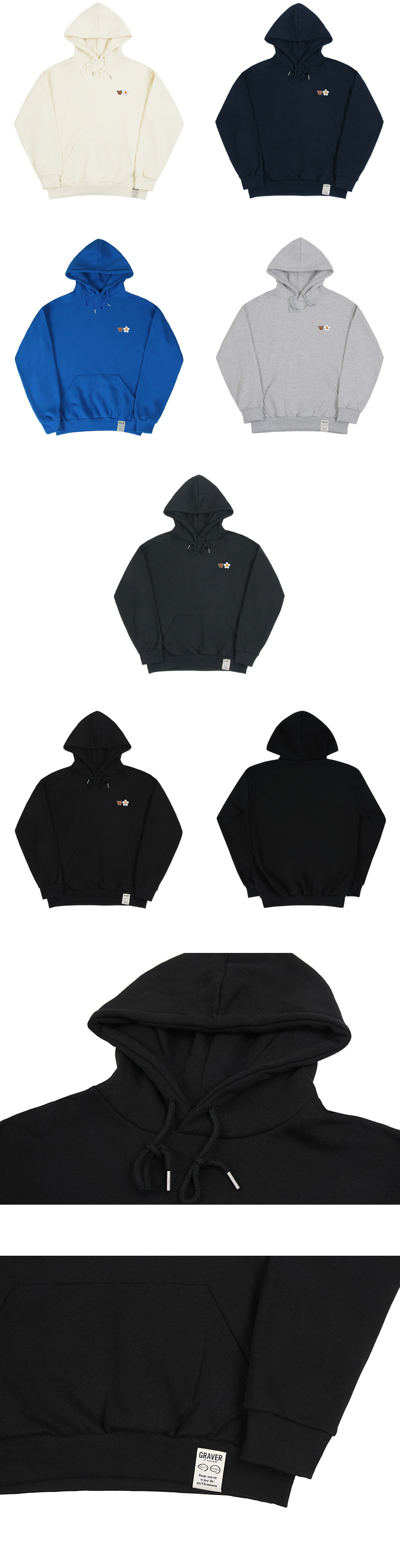 [GRAVER]★SMALL FLOWER BEAR FACE EMBROIDERY SMILE HOODIE GRAVER】22FW☆ Flower Bear Embroidery Smile Hoodie