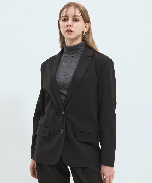 (셋업) 세미오버핏 울 블레이져 블랙 4W223D301