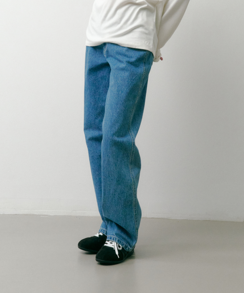 SAC 로고 세미 와이드 데님 중청 4W223X301