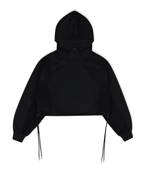 REVERSE BLOCK CAP CROP HOODIE BLACK
