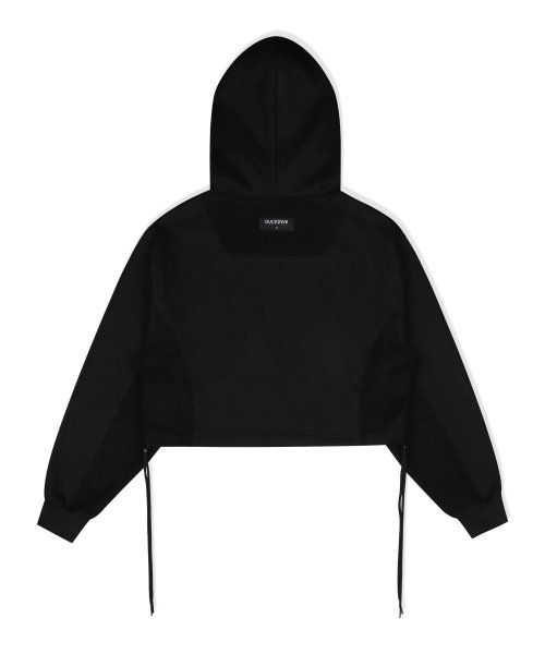 REVERSE BLOCK CAP CROP HOODIE BLACK
