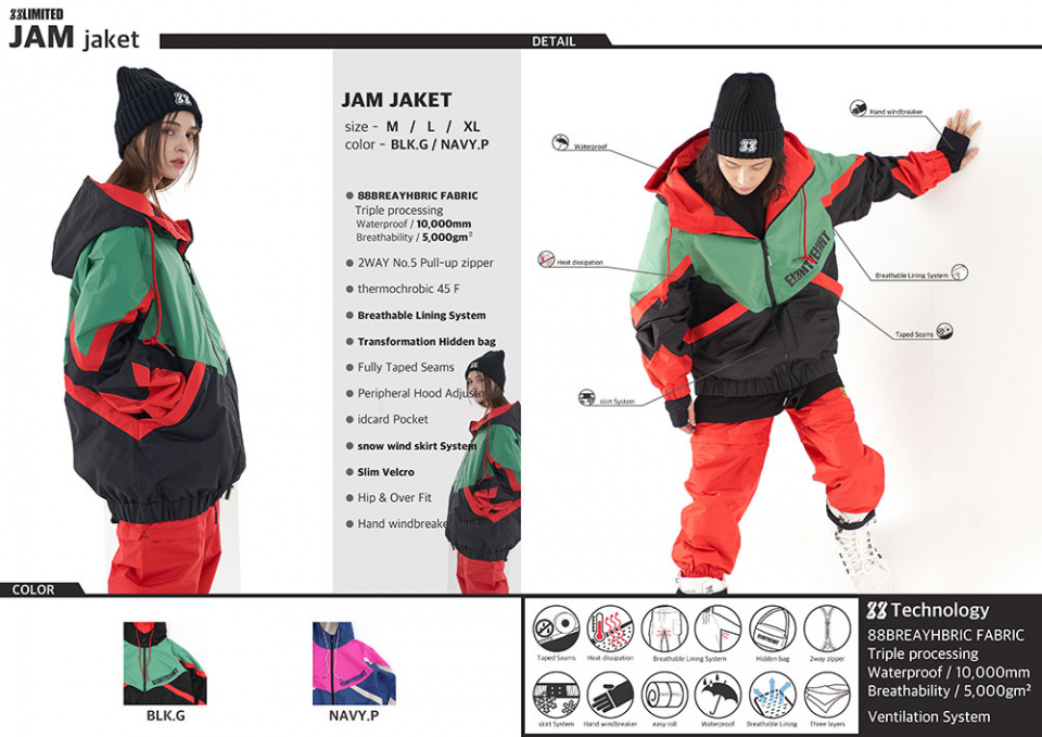 88리미티드(88LIMITED) J-7 JAM JACKET (잼 NAVY.PINK) - 사이즈