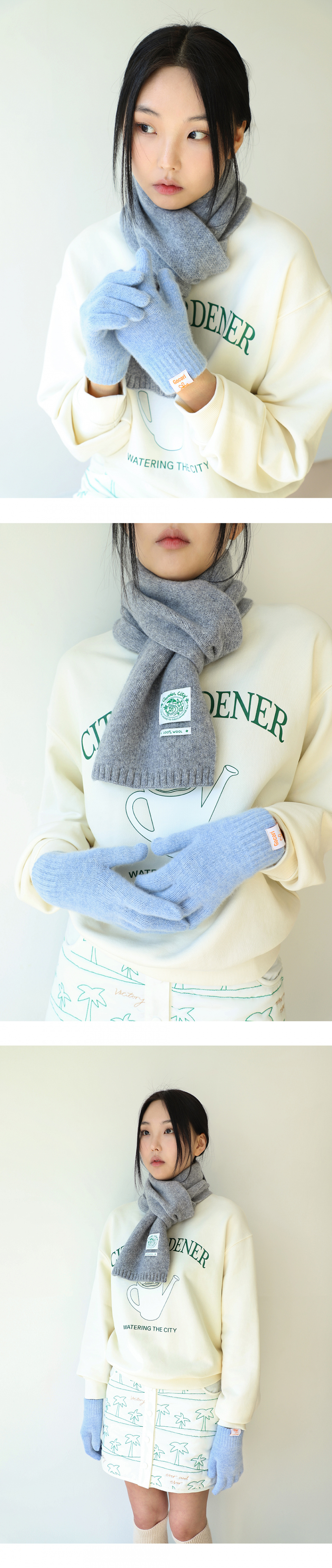 고코리(GOCORI) SHORT KNIT GLOVES - SKY BLUE 니트장갑 울장갑 숏장갑