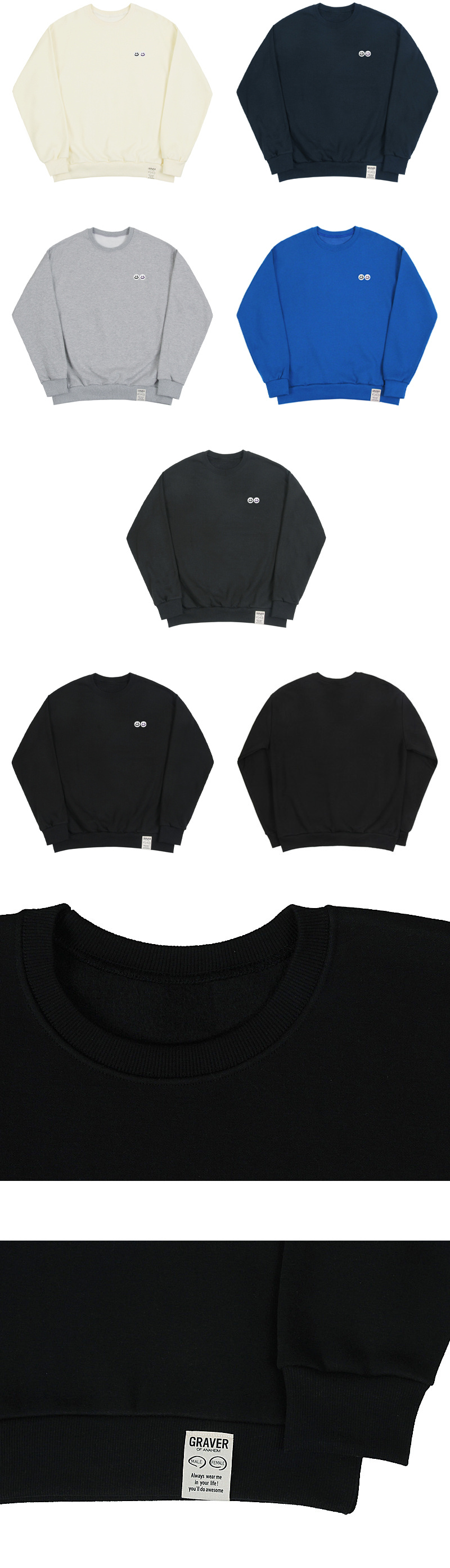 [GRAVER]★DOUBLE SMILE EMBROIDERY LOGO SWEATSHIRT UNISEX] Clover smile embroidery hooded sweatshirt - GRAVER