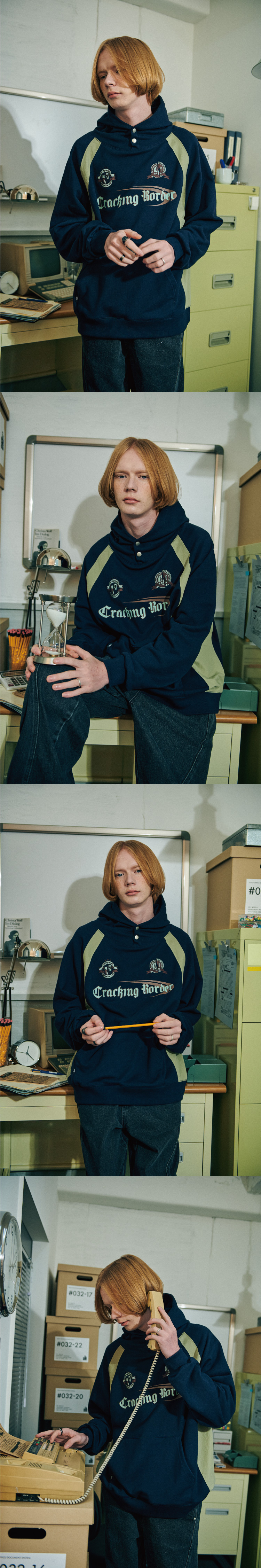 꼼파뇨(CPGN STUDIO) 크래킹 스냅 레글런 후드티 네이비