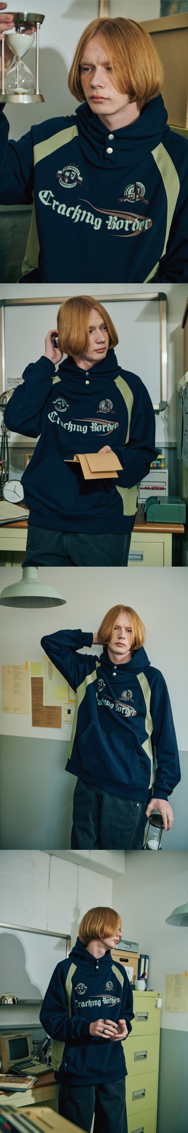 꼼파뇨(CPGN STUDIO) 크래킹 스냅 레글런 후드티 네이비