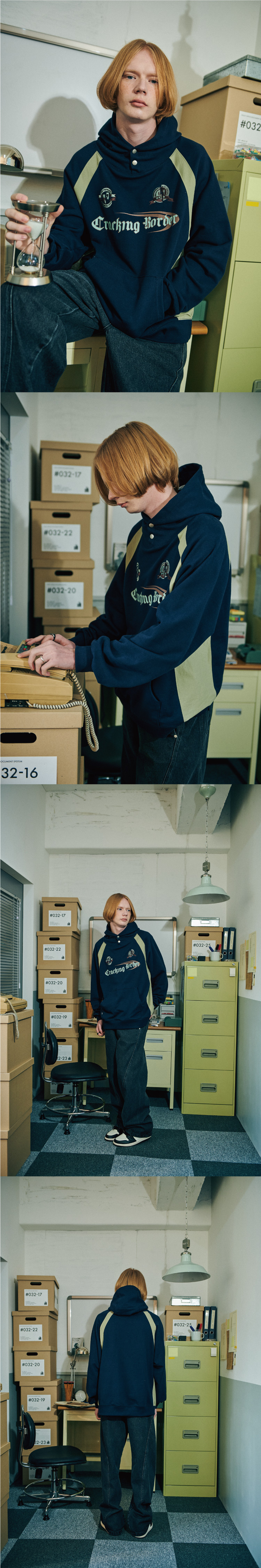 꼼파뇨(CPGN STUDIO) 크래킹 스냅 레글런 후드티 네이비