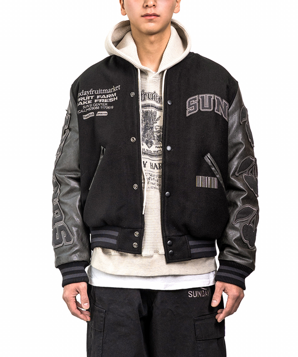 ★関税込★SUNDAY FRUIT MARKET★SUNDAY VARSITY JACKET★ MUSINSA公式 | SUNDAY FRUIT MARKET SUNDAY VARSITY JACKET BLACK