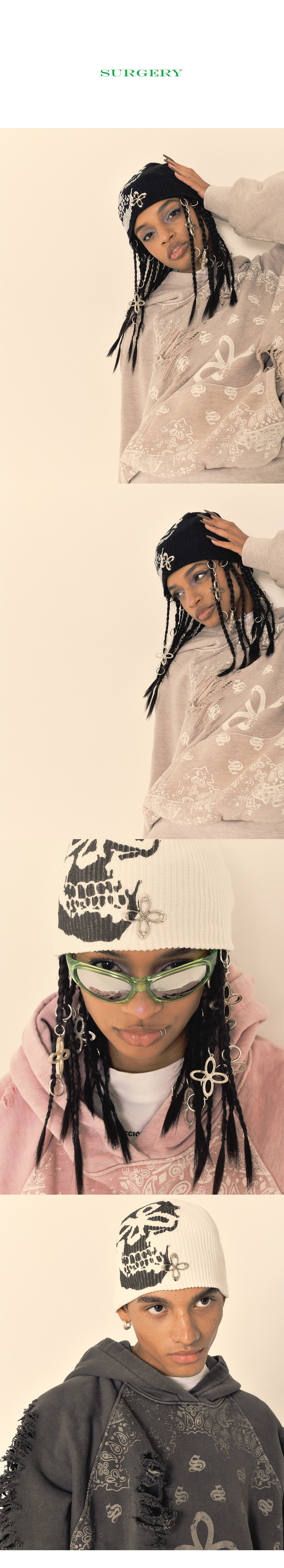 MUSINSA | SURGERY surgery clover skull beanie white