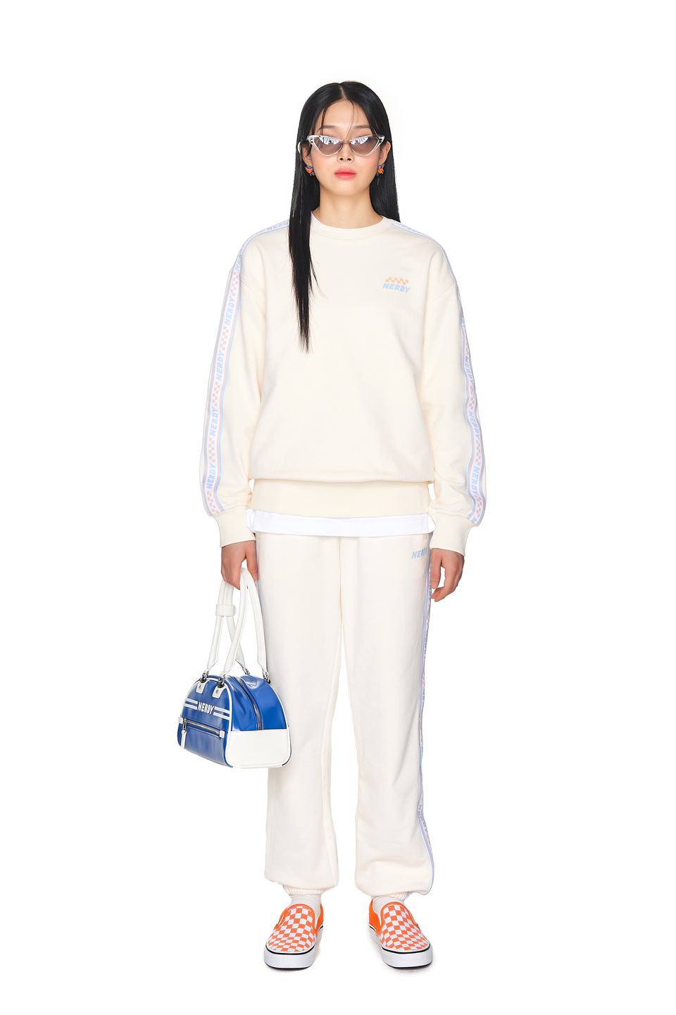 MUSINSA | NERDY Checkerboard Tape Jogger Pants Cream