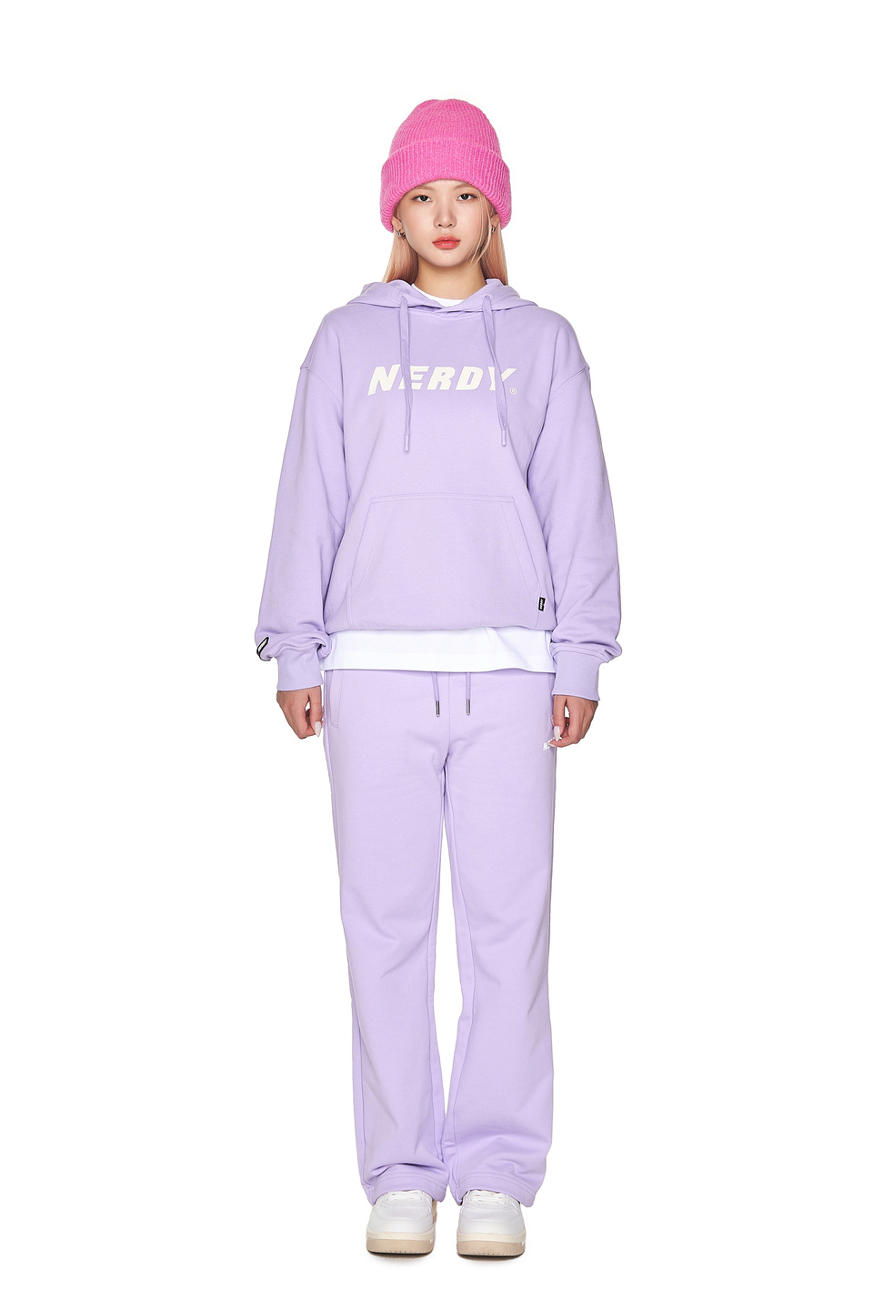 MUSINSA | NERDY Big Logo Pullover Hoodie (23SS) Light Purple