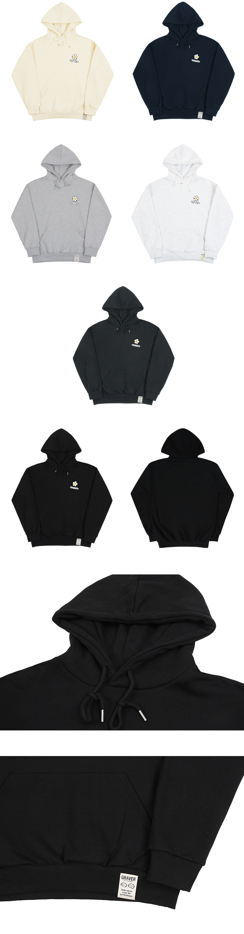 MUSINSA | GRAVER [UNISEX] Flower Board Smile Hoodie_Black