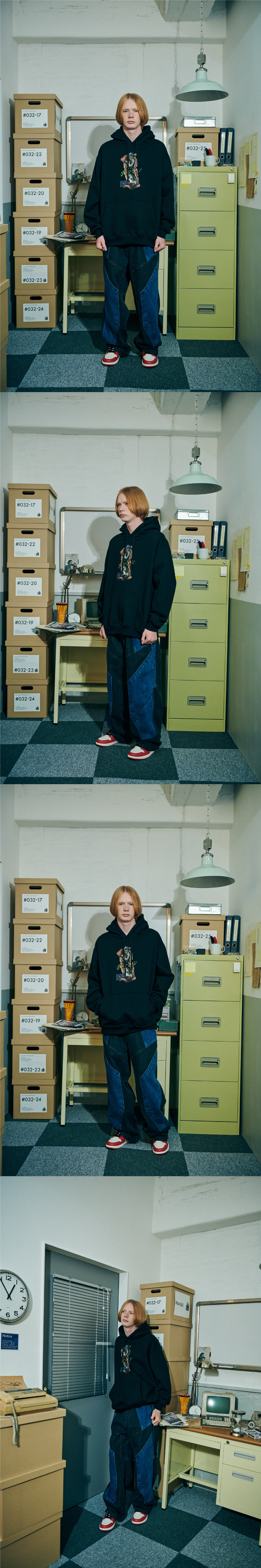 꼼파뇨(CPGN STUDIO) 믹스드 절개 와이드 데님 팬츠 인디고블랙