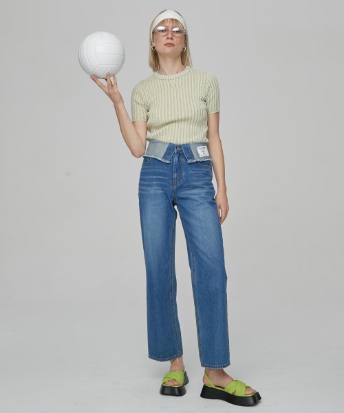 FOLDOVER HIGH-RISE DENIM - BLUE