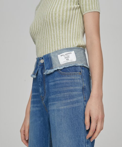 FOLDOVER HIGH-RISE DENIM - BLUE