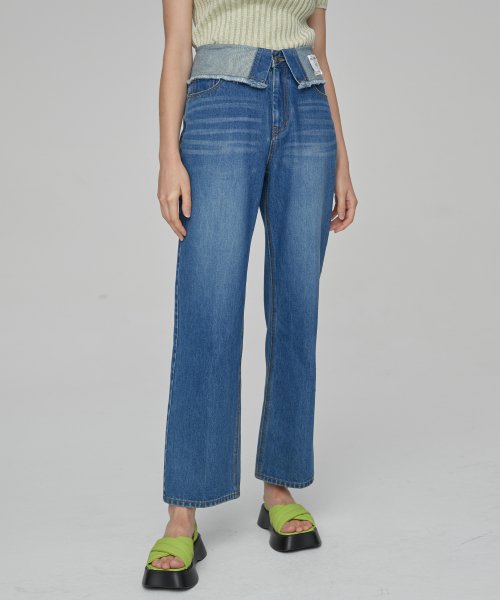 FOLDOVER HIGH-RISE DENIM - BLUE