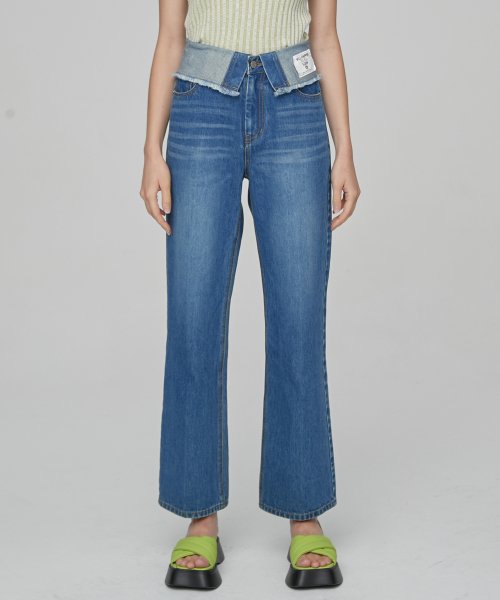 FOLDOVER HIGH-RISE DENIM - BLUE