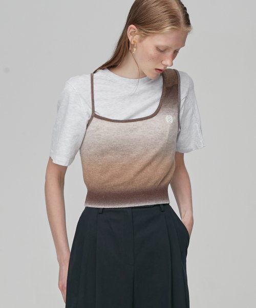 UNBALANCE SLEEVELESS KNIT - BROWN