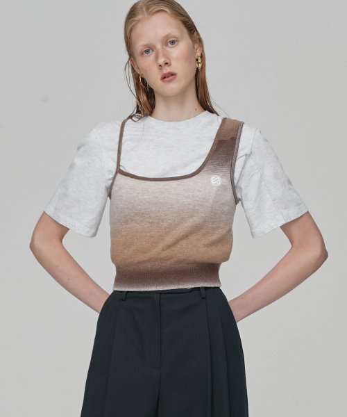 UNBALANCE SLEEVELESS KNIT - BROWN